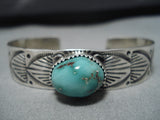 Remarkable Vintage Native American Navajo Carico Lake Turquoise Sterling Silver Bracelet Old-Nativo Arts