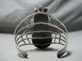 Huge Bug Vintage Native American Navajo Spiderweb Turquoise Sterling Silver Bracelet Old-Nativo Arts
