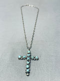 Inspiring Vintage Native American Zuni Blue Gem Turquoise Sterling Silver Cross Necklace-Nativo Arts