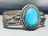 Important Unique Vintage Native American Navajo Feather Turquoise Sterling Silver Bracelet-Nativo Arts