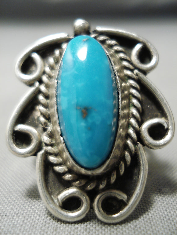 Exquisite Vintage Native American Navajo Blue Diamond Turquoise Sterling Silver Ring Old-Nativo Arts