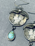 Beautiful Native American Navajo Kingman Turquoise Sterling Silver Dime Earrings-Nativo Arts