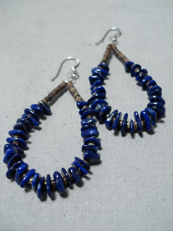 Fantastic Navajo Native American Lapis Sterling Silver Earrings-Nativo Arts