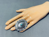 Fabulous Native American Navajo Blue Gem Turquoise Sterling Silver Concho Ring-Nativo Arts