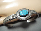 Signed Vintage Native American Navajo Sleeping Beauty Turquoise Sterling Silver Bracelet-Nativo Arts