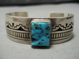 Rare Vintage Native American Navajo Rectangular Turquoise Sterling Silver Bracelet Old-Nativo Arts