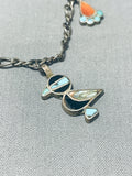 Important Vintage Native American Zuni Dishta Turquoise Sterling Silver Inlay Charm Bracelet Old-Nativo Arts
