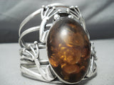 Colossal Vintage Native American Navajo Frog Amber Sterling Silver Bracelet Cuff-Nativo Arts