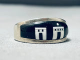 Midnight Two Pueblo Vintage Native American Navajo Sterling Silver Inlay Ring-Nativo Arts