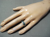 Unique Vintage Native American Navajo Turquoise Chip Inlay Sterling Silver Ring Old-Nativo Arts