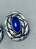 Fil Brown Striking Vintage Native American Navajo Lapis Sterling Silver Earrings-Nativo Arts