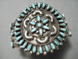 Native American Fabulous Vintage Navajo Turquoise Sun Sterling Silver Bracelet Old Cuff-Nativo Arts