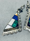 One Of The Best Vintage Native American Navajo Turquoise Inlay Sterling Silver Earrings-Nativo Arts