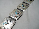 One Of The Best Detailed Vintage Native American Navajo Turquoise Sterling Silver Concho Belt-Nativo Arts