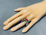 One Of The Most Unique Ever Native American Navajo Turquoise Coral Inlay Sterling Silver Ring-Nativo Arts