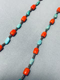 Native American Authentic Santo Domingo Turquoise Coral Heishi Necklace-Nativo Arts