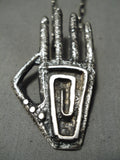 Native American Symbolic Sterling Silver Hand Maze Necklace-Nativo Arts