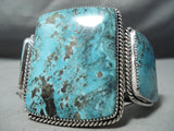 One Of The Biggest Craziest Native American Navajo Squared Turquoise Sterling Silver Bracelet-Nativo Arts