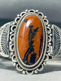 Very Old Thicker Vintage Native American Navajo Petrified Wood Sterling Silver Bracelet-Nativo Arts