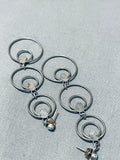 Dynamic Vintage Native American Navajo Blue Gem Turquoise Sterling Silver Dangle Earrings-Nativo Arts