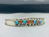 Amazing Vintage Native American Navajo Turquoise Coral Sterling Silver Bracelet-Nativo Arts