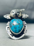 Kachina Spiderweb Native American Navajo Turquoise Sterliung Silver Detail Ring-Nativo Arts