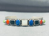Pat Yazzie Colorful Native American Navajo Coral Gaspeite Lapis Jet Sterling Silver Bracelet-Nativo Arts