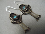 Important Vintage Native American Navajo Bisbee Turquoise Sterling Silver Earrings Old-Nativo Arts
