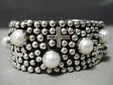 Important Native American Navajo Cross Christian Sterling Silver Pearl Bracelet Cuff-Nativo Arts