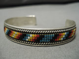 Striming Intricate Vintage Native American Navajo Turquoise Bead Sterling Silver Bracelet-Nativo Arts