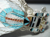 Rare Zuni Native American Turquoise Coral Jet Inlay Sterling Silver Bracelet-Nativo Arts