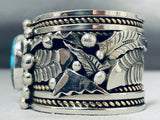 Native American One Of The Most Detailed Gold Sterling Silve Rturquoise Bracelet-Nativo Arts