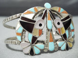 One Most Intricate Vintage Native American Zuni Hummingbird Turquoise Sterling Silver Bracelet-Nativo Arts