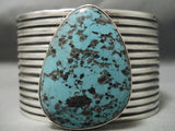 One Of The Biggest Vintage Native American Navajo Basalt Turquoise Sterling Silver Bracelet-Nativo Arts