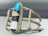 Authentic Vintage Native American Navajo Turquoise Leaf Sterling Silver Inlay Bracelet-Nativo Arts