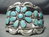 Flowers Of Turquoise Vintage Native American Navajo Repoussed Sterling Silver Bracelet-Nativo Arts