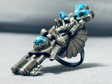 Native American Colossal Vintage Navajo Kachian Turquoise Sterling Silver Ring Old-Nativo Arts