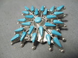 Superior Vintage Zuni Native American Stars Of Turquoise Sterling Silver Pin-Nativo Arts