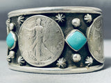 Eye-catching San Felipe Royston Turquoise Sterling Silver Coin Bracelet-Nativo Arts