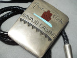 Important Vintage Native American Navajo Turquoise Dinosaur Fossil Sterling Silver Bolo Tie-Nativo Arts