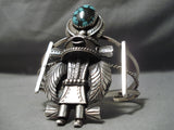 Towering Huge Vintage Native American Navajo Turquoise Kachina Sterling Silver Bracelet Old-Nativo Arts