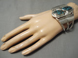Very Rare Vintage Native American Navajo Green Bisbee Turquoise Sterling Silver Bracelet Old-Nativo Arts