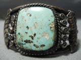 Museum Vintage Native American Navajo Squared Green Turquoise Sterling Silver Bracelet Old-Nativo Arts