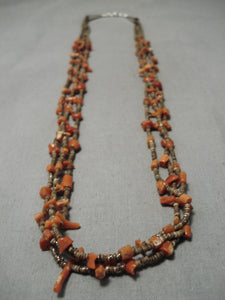 Superior Vintage Navajo Coral Native American Sterling Silver Necklace Old-Nativo Arts