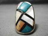 Quality Vintage Native American Navajo Cherckerboard Turquoise Sterling Silver Ring-Nativo Arts