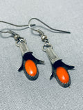 Fabulous Native American Navajo Coral Sterling Silver Squashblossom Earrings-Nativo Arts