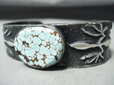 Signed Vintage Native American Navajo Lizard #8 Turquoise Sterling Silver Bracelet-Nativo Arts