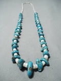 Native American Superlative Vintage Santo Domingo Kingman Turquoise Sterling Silver Necklace Old-Nativo Arts