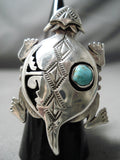 Detailed!! Huge Toad Native American Navajo Turquoise Sterling Silver Ring-Nativo Arts