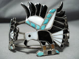 Native American Best Vintage Navajo Turquoise Inlay Eagle Sterling Silver Bracelet-Nativo Arts
